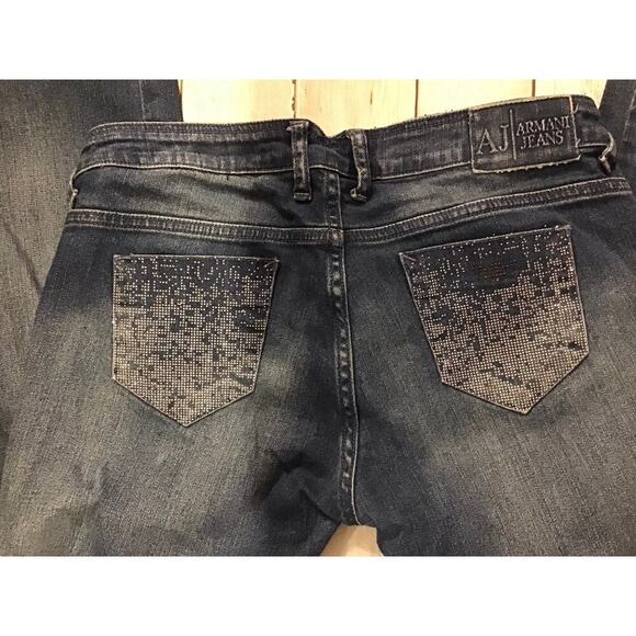 AJ | Armani Jeans Y2K Embellished Bling Straight Leg Denim - 100% Cotton Sz 31 - Picture 9 of 11